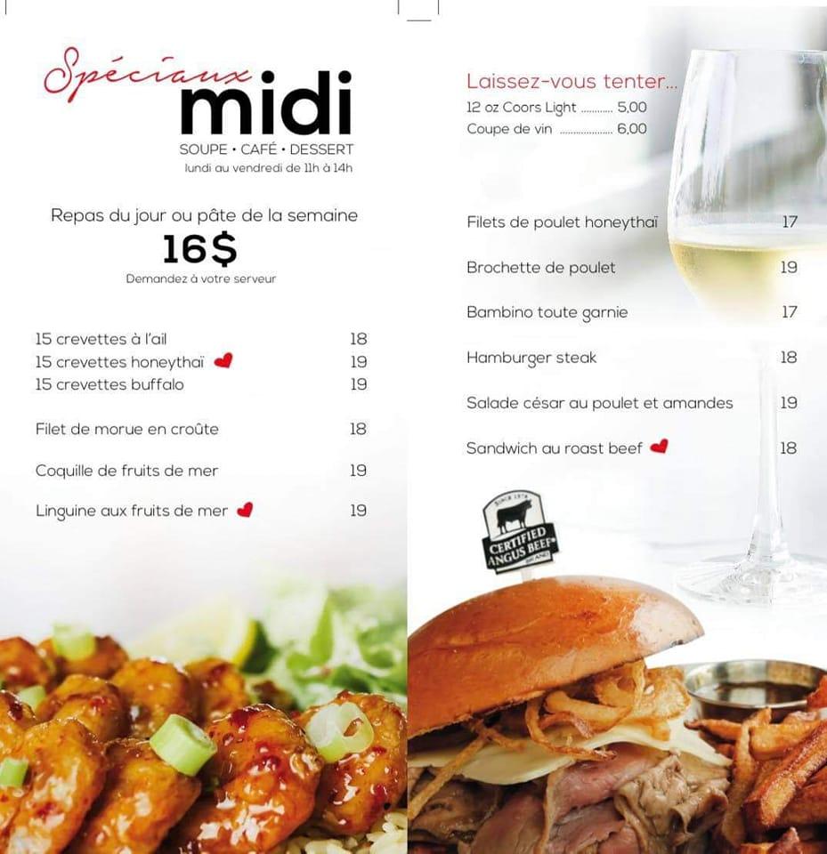 Menu au Brasserie Lac Brompton restaurant, SaintDenisdeBrompton
