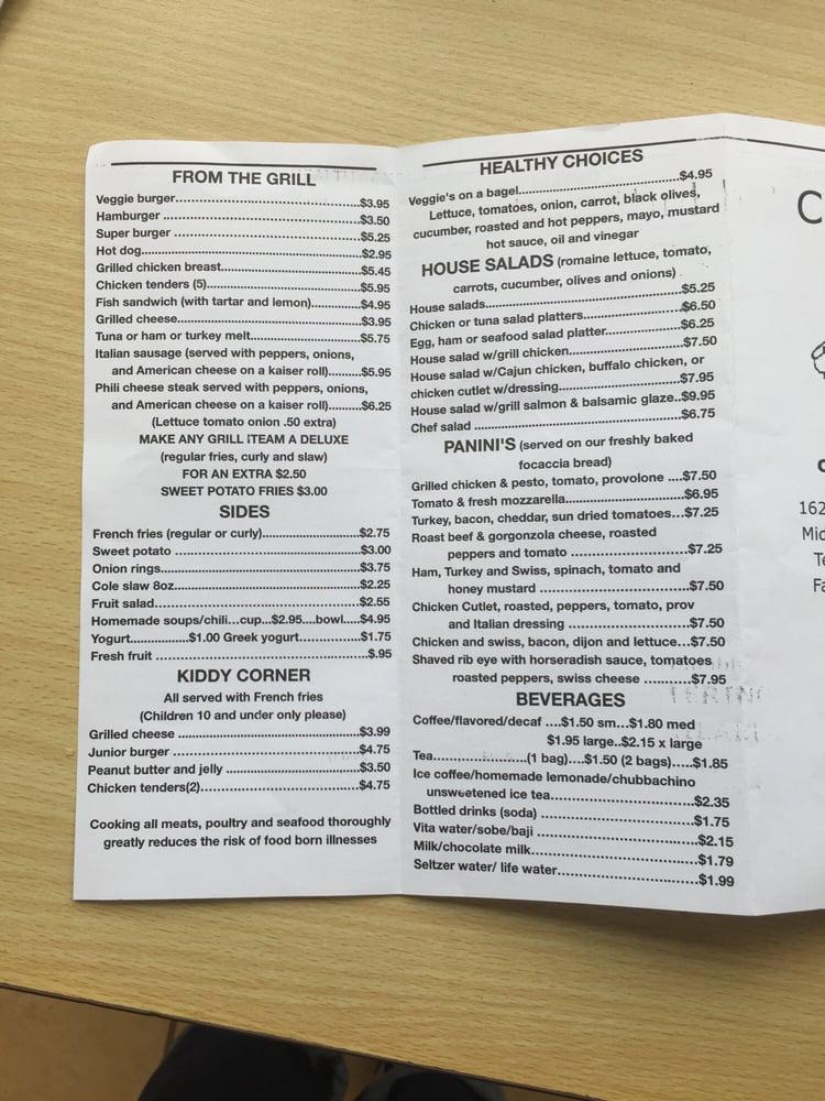 Menu at Chubbas, Middlebury