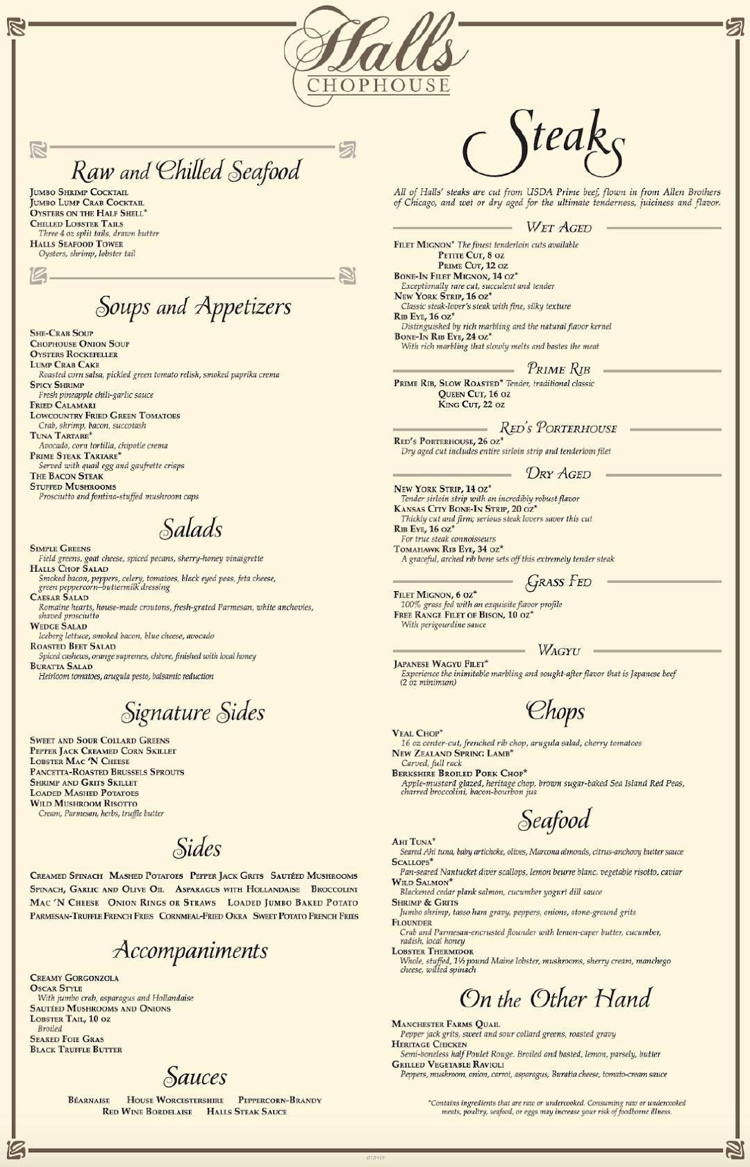 Menu at Halls Chophouse Nexton (Summerville) pub & bar, Summerville ...