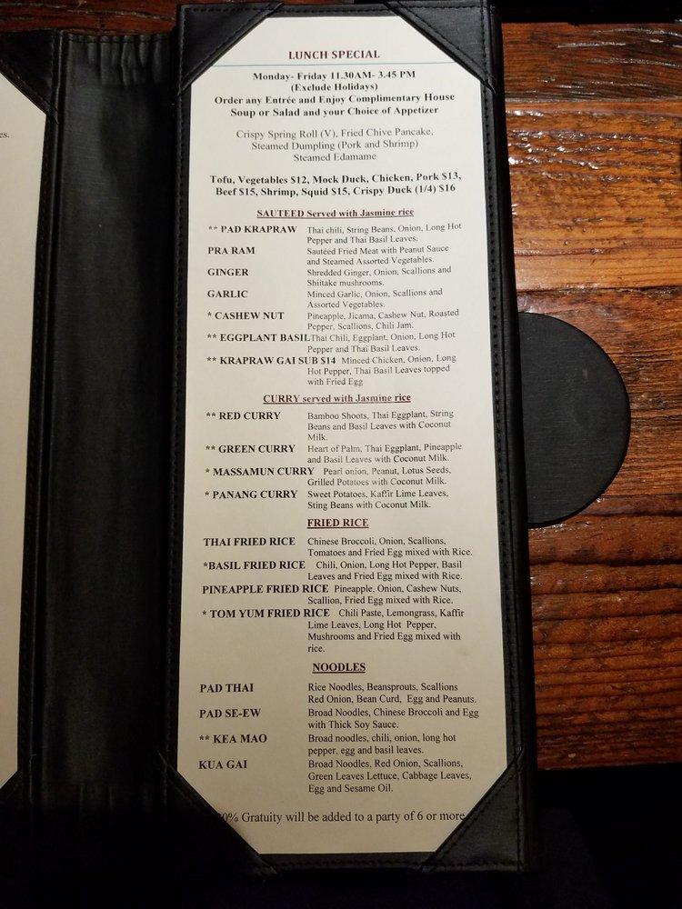 Menu at Thai Villa restaurant, New York City