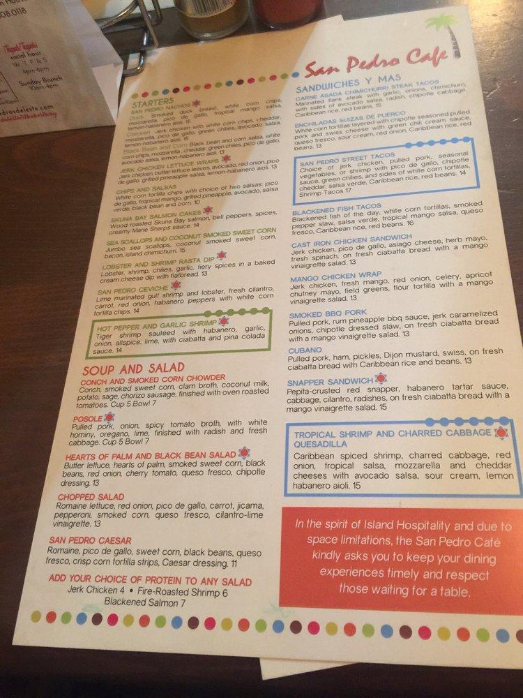 Menu at San Pedro Cafe, Hudson