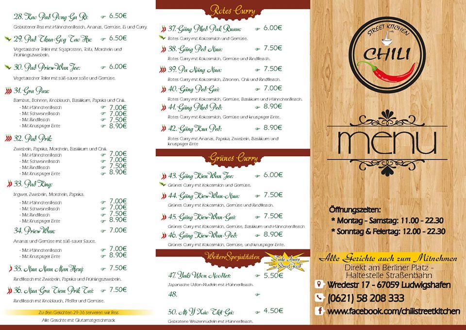 Speisekarte von Street Kitchen Chili restaurant, Ludwigshafen am Rhein