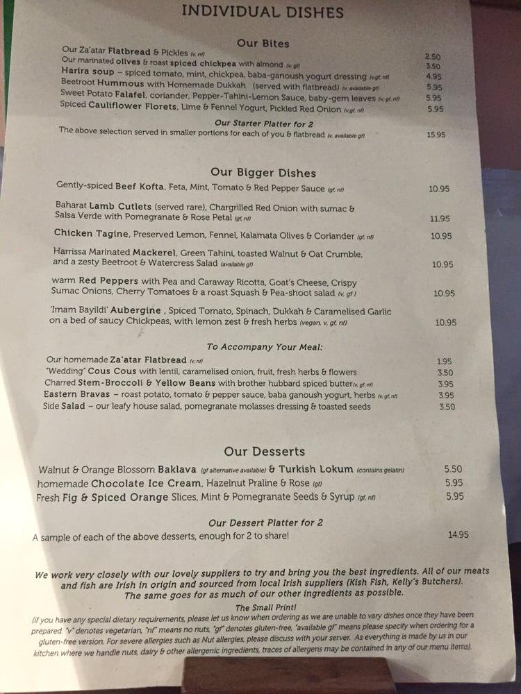 Menu at Brother Hubbard (North), Dublin