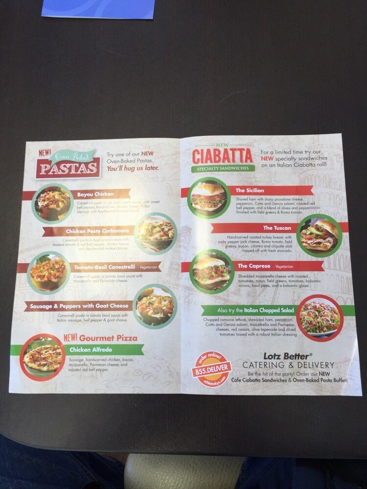 Menu at Schlotzsky's restaurant, Farmington