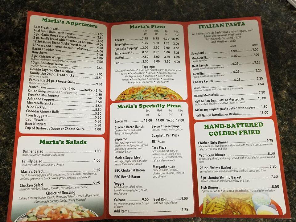 Menu at Maria's Pizza In Amboy pizzeria, Amboy