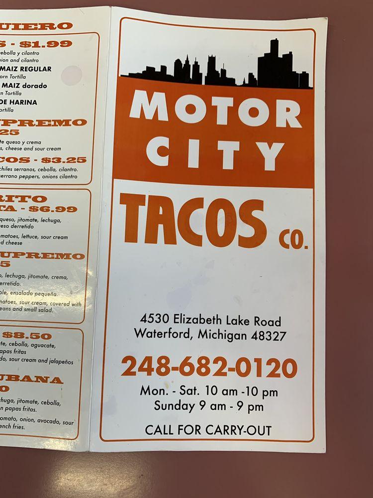 Menu at Motor City Tacos restaurant, Waterford Township