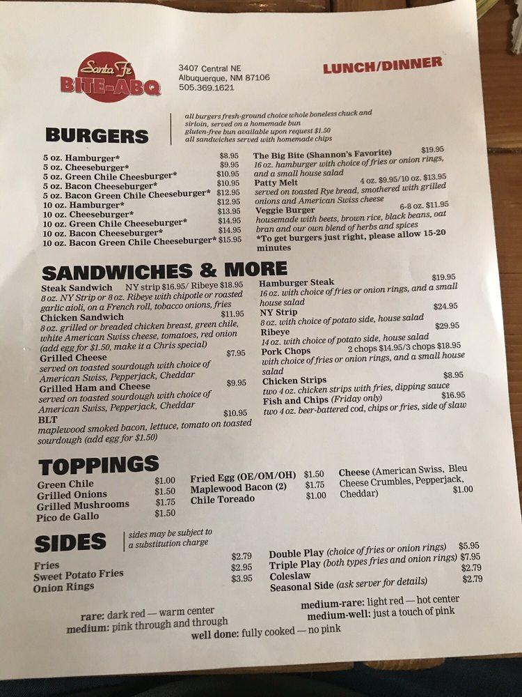 Menu at ABQ BITE restaurant, Albuquerque