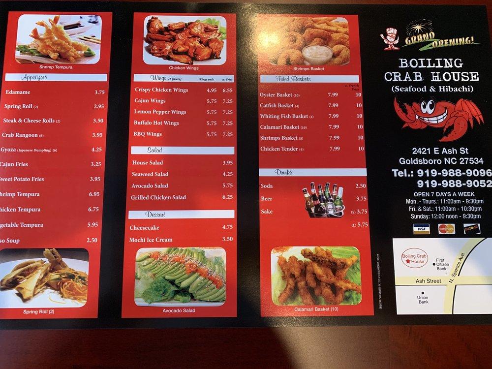Menu at Umami Seafood/Boiling Crab House restaurant, Goldsboro