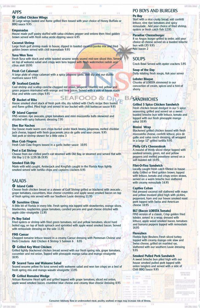 Menu at FINS Seafood & Dive Bar, Cape Coral