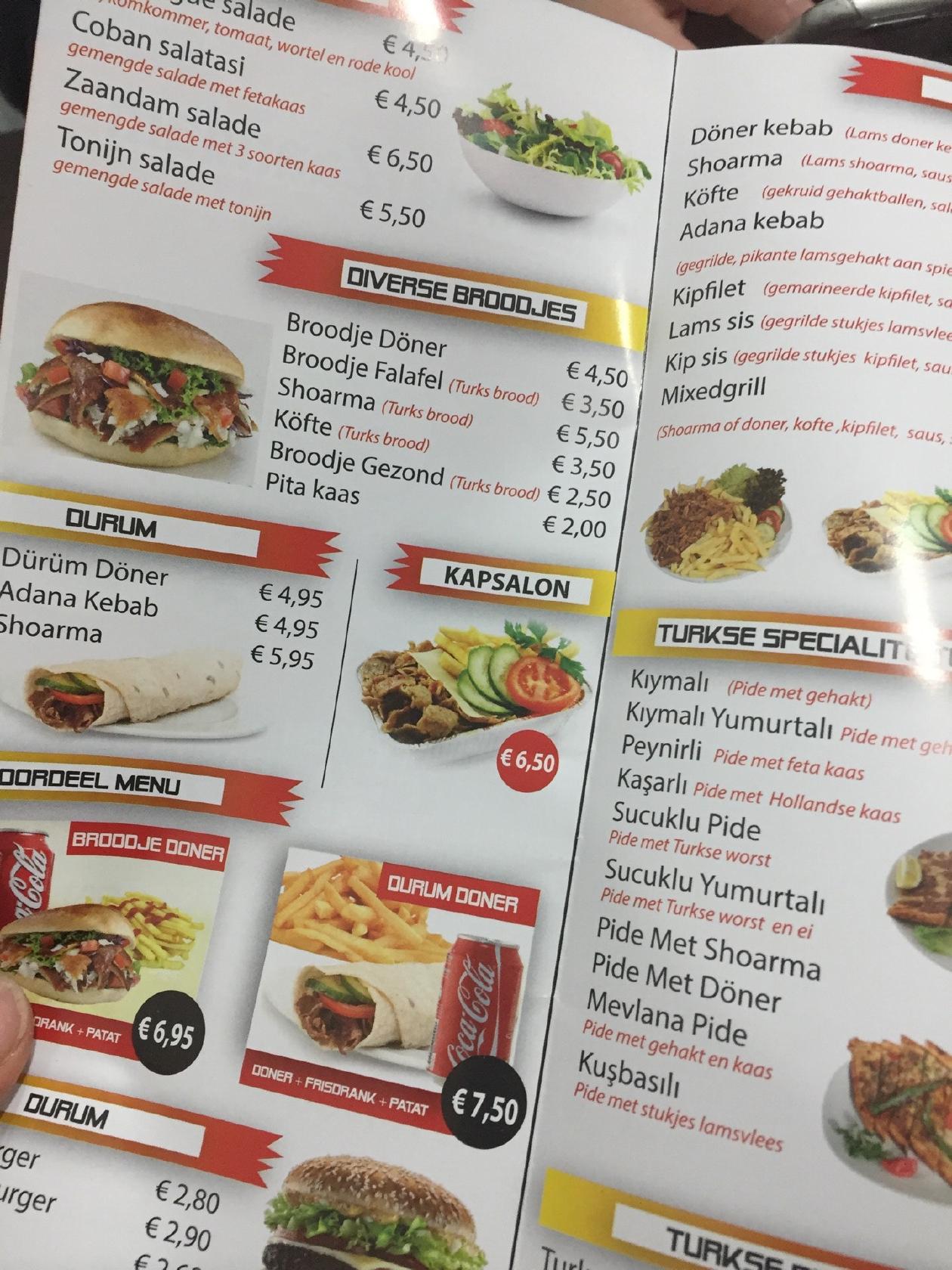 Menu at Pizzeria Zaandam, Zaandam