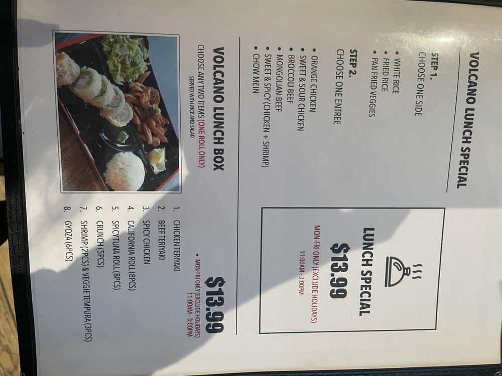 Menu at Volcano Asian Restaurant, El Centro
