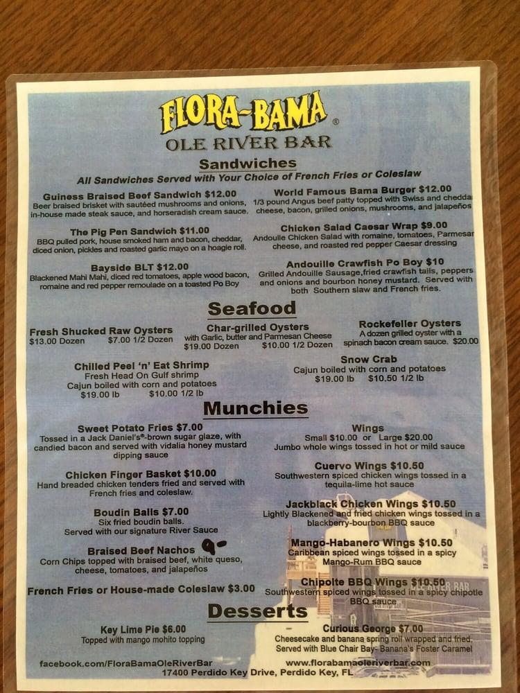 Menu at FloraBama Ole River Grill pub & bar, Perdido Key