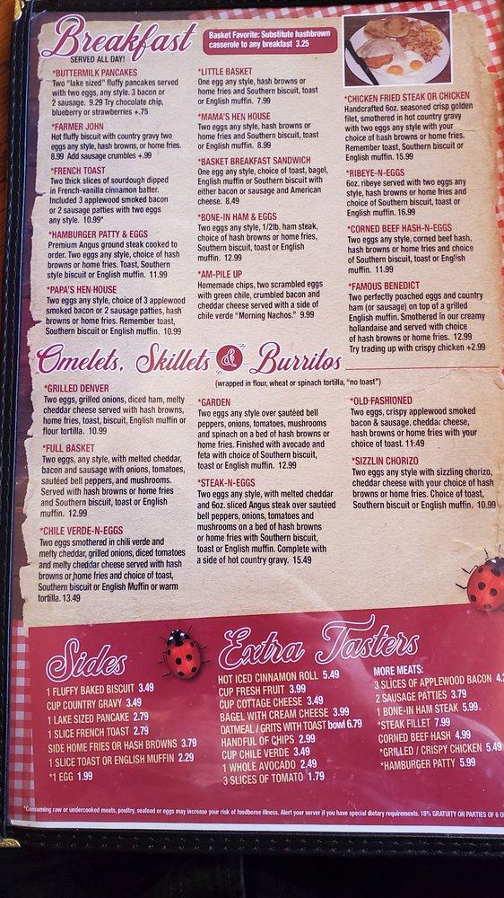 Menu at Johnny & Dee's Picnic Basket restaurant,
