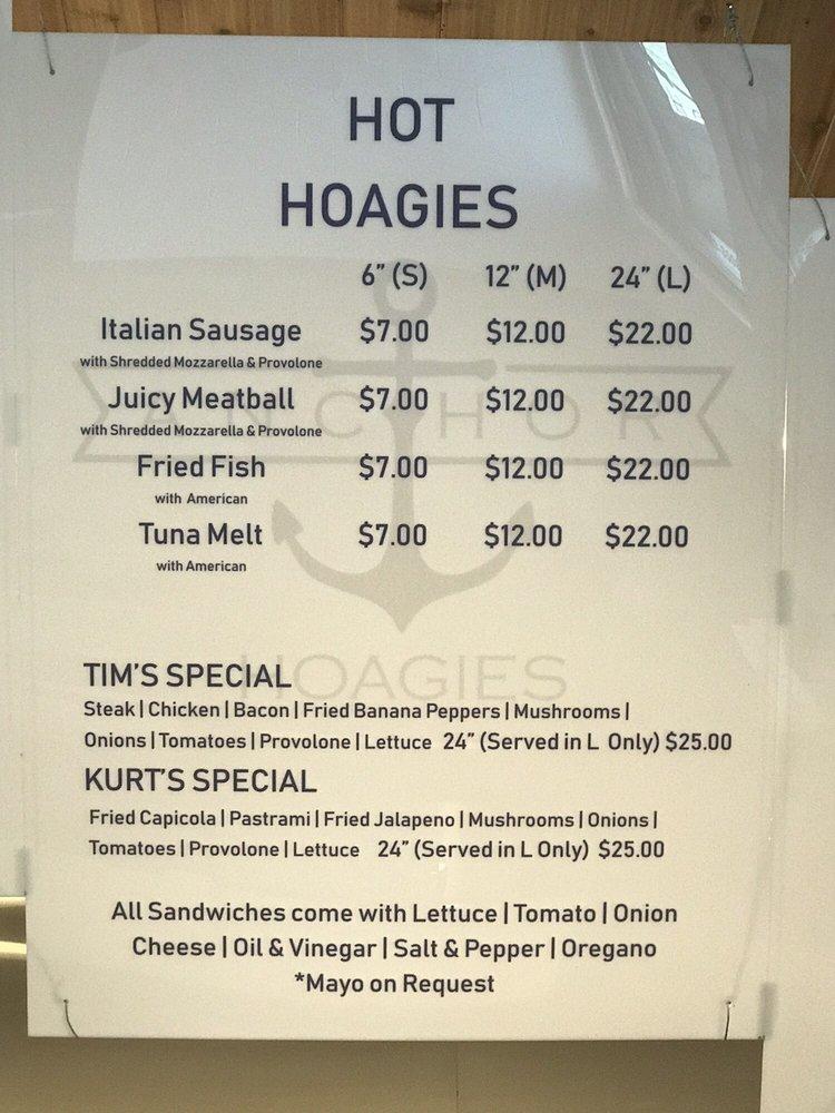 Menu at Anchor Hoagies fast food, North Versailles