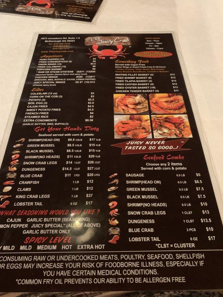 Menu at The Juicy Crab McDonough pub & bar, McDonough