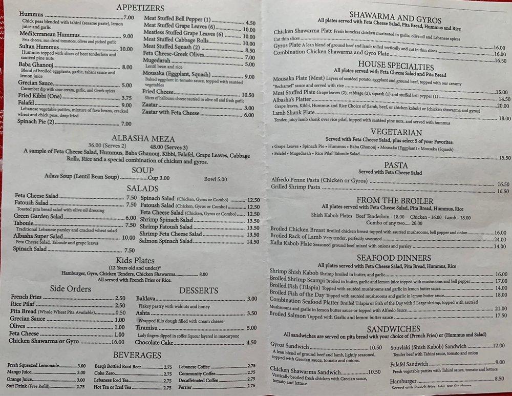 Menu at Albasha Greek & Lebanese Restaurant, Baton Rouge, 4520 S ...