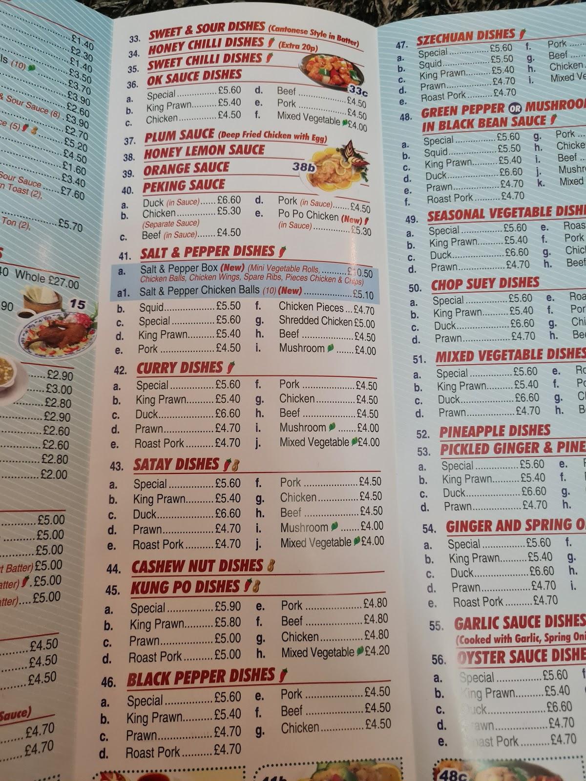 Menu at Hong Kong Chinese Takeaway restaurant, Keighley