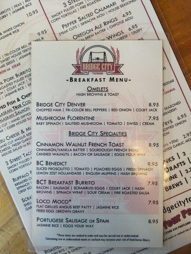 Menu at bridge city taproom pub & bar, Portland, 620 SE 122nd Ave