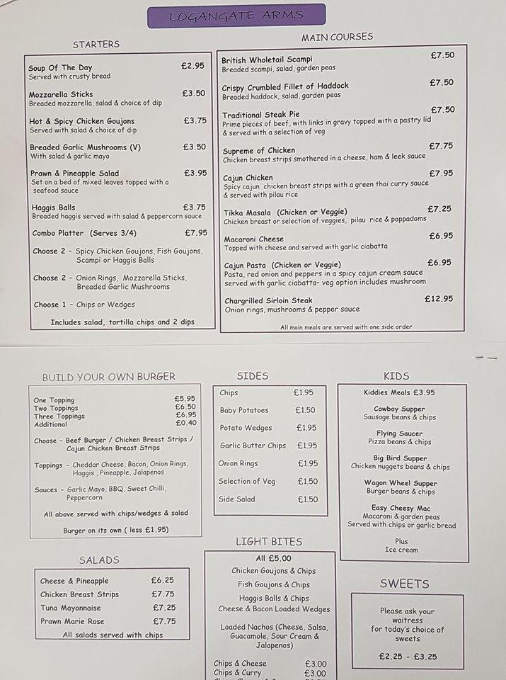 Menu at Logangate Arms pub & bar, Cumnock