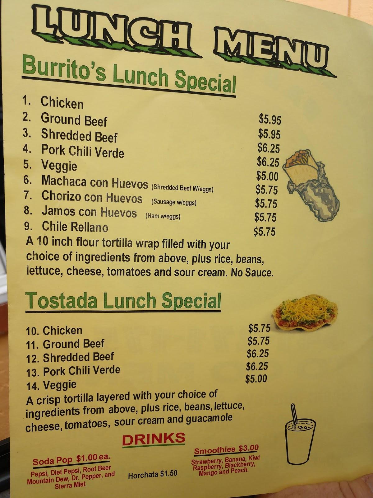 Menu at Mexican Express restaurant, Reedsport