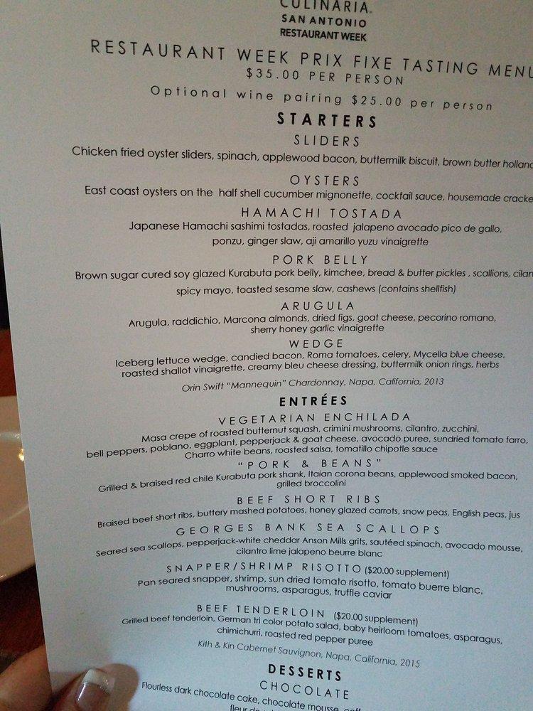 Menu At Bliss Restaurant, San Antonio