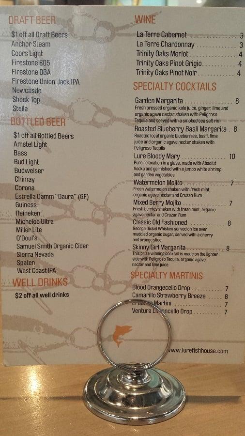 Menu at Lure Fish House pub & bar, Ventura
