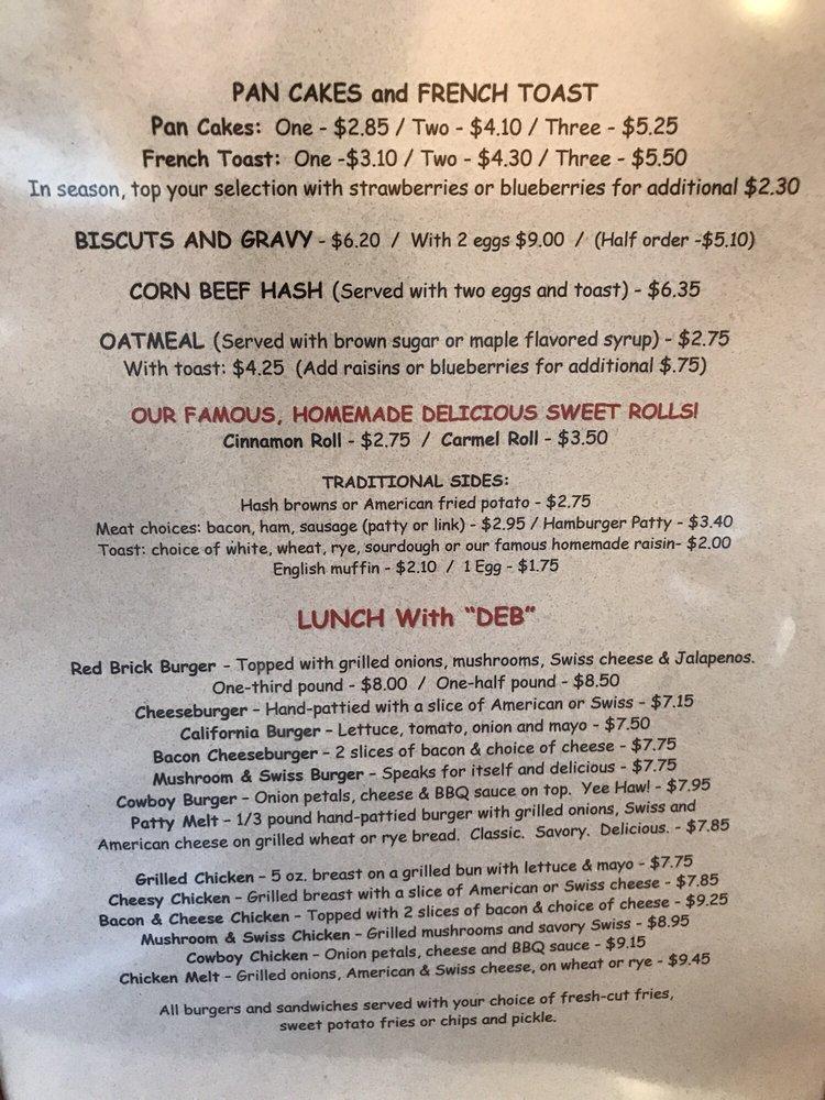 Menu at Red Brick Cafe, Barronett