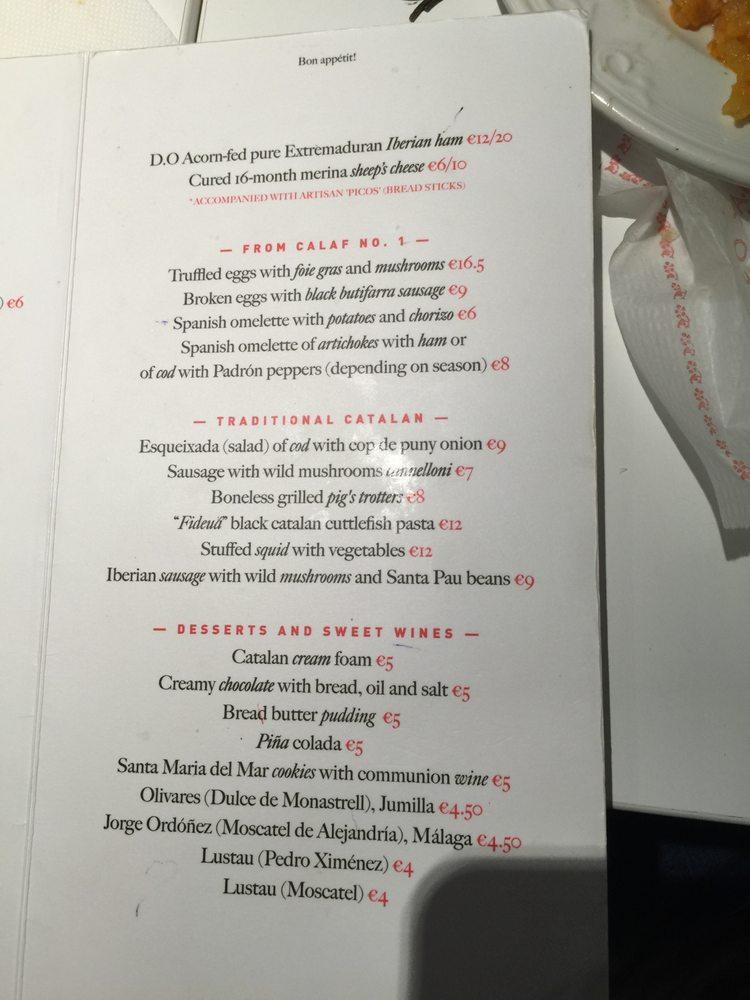 Menu at Tapeo pub & bar, Barcelona