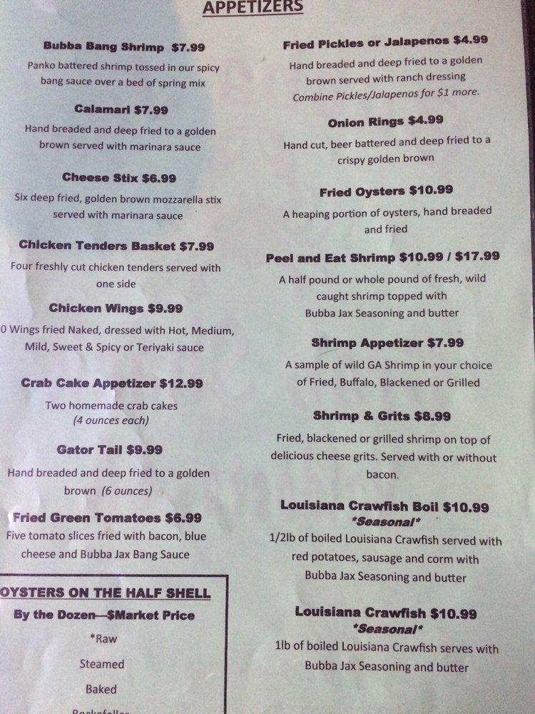 Menu at Bubba Jax Crab Shack restaurant, Valdosta
