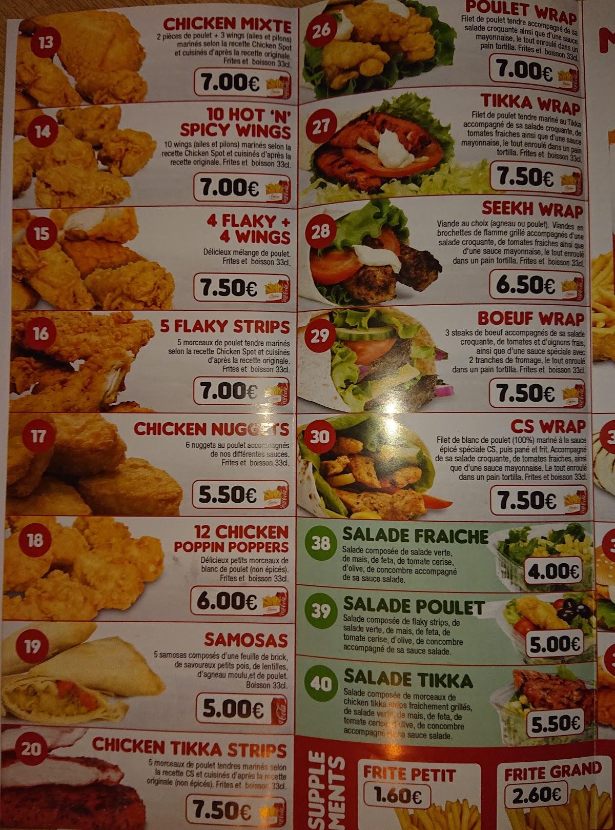 Menu at Chicken Spot restaurant, Sarcelles, 45 Rue Pierre Brossolette