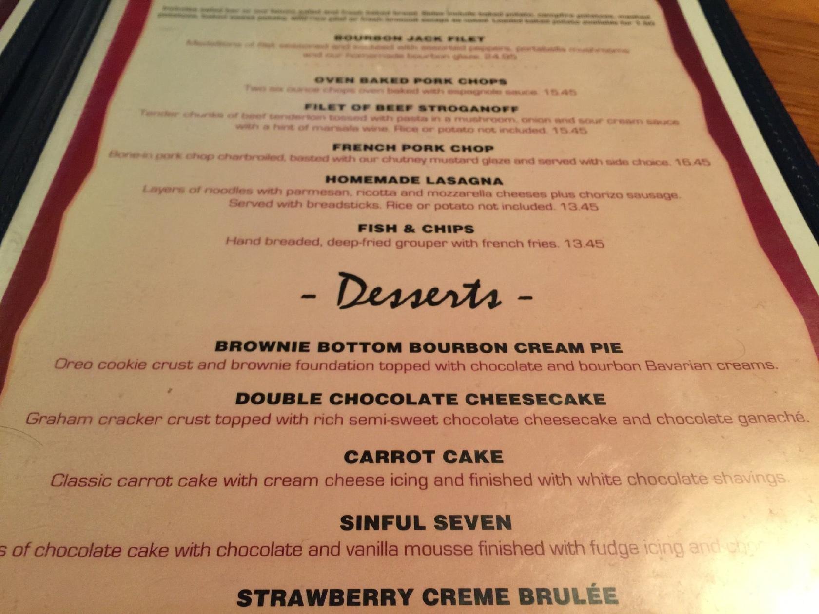 Menu at Montana Jacks steakhouse, Moline