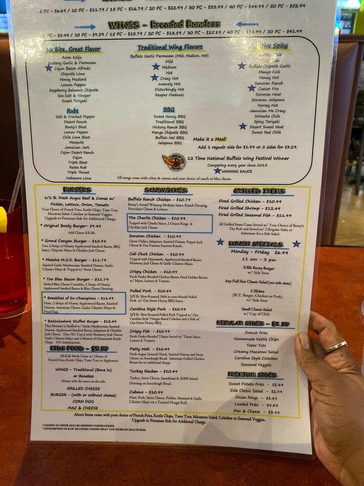 Menu at Booty's Wings Burgers & Beer restaurant, Goodyear