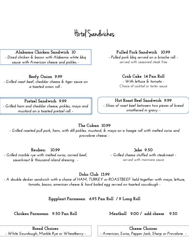 Menu at Douglassville Hotel Restaurant & Bar, Douglassville