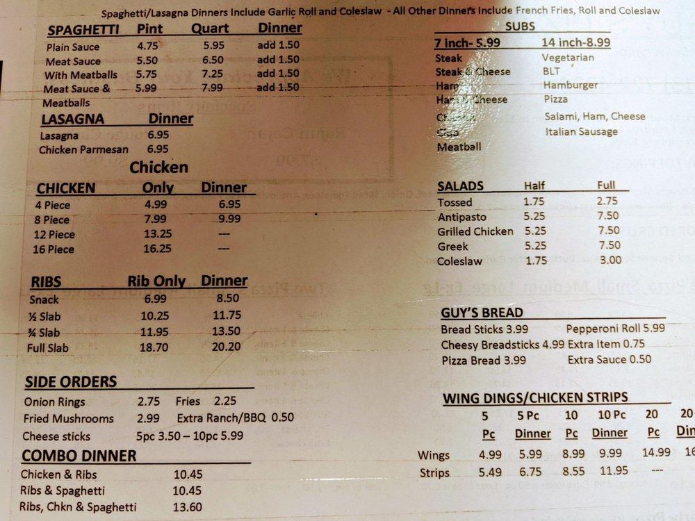 Menu at Guy's Pizza pizzeria, Lincoln Park