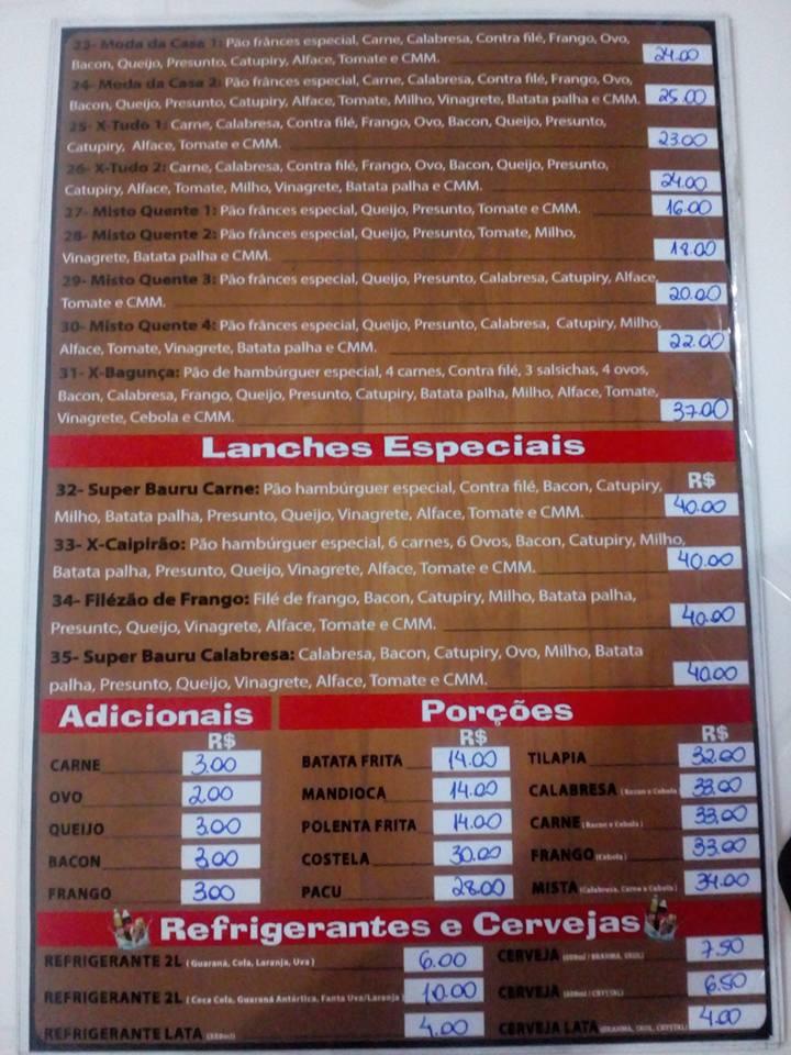 Baiano lanches cardápio