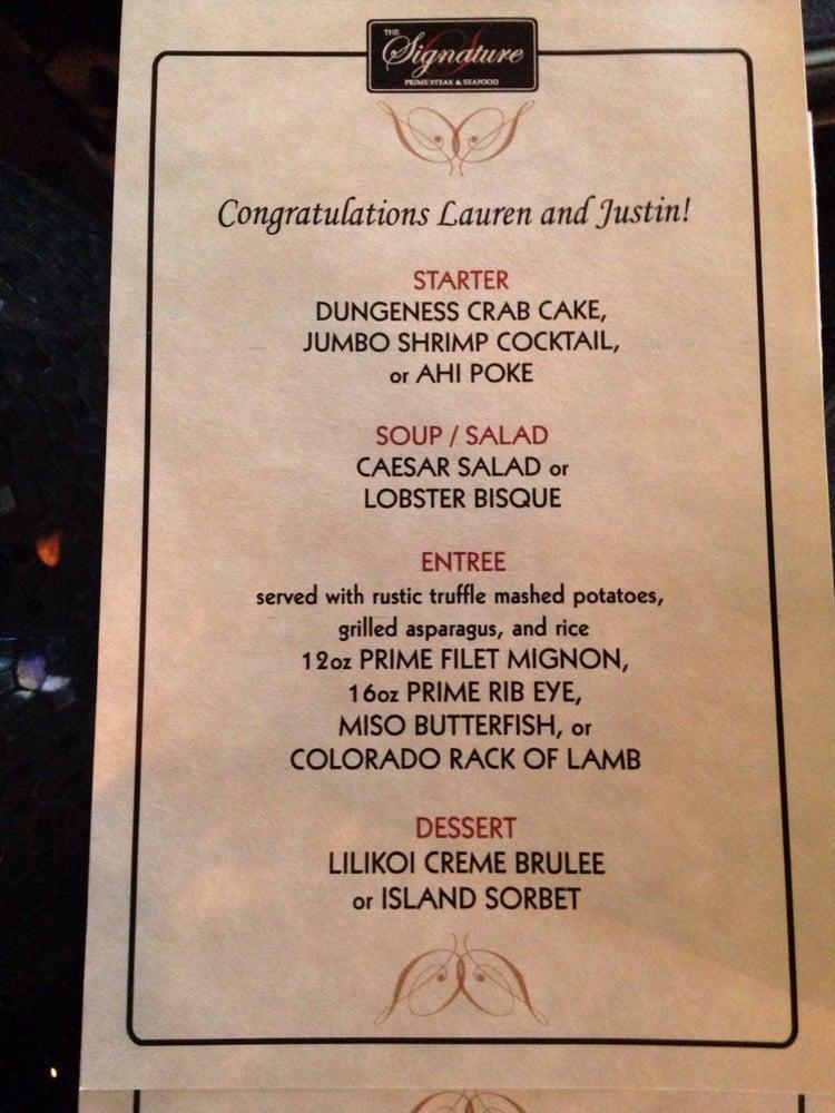 Menu at The Signature Prime Steak & Seafood steakhouse, Honolulu