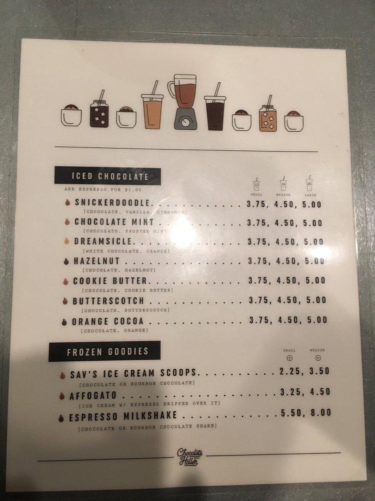 Menu at Chocolate Holler cafe, Lexington