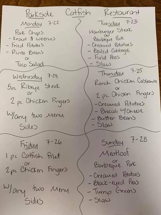 Menu at Kim’s Parkside Catfish Restaurant, Baileyton
