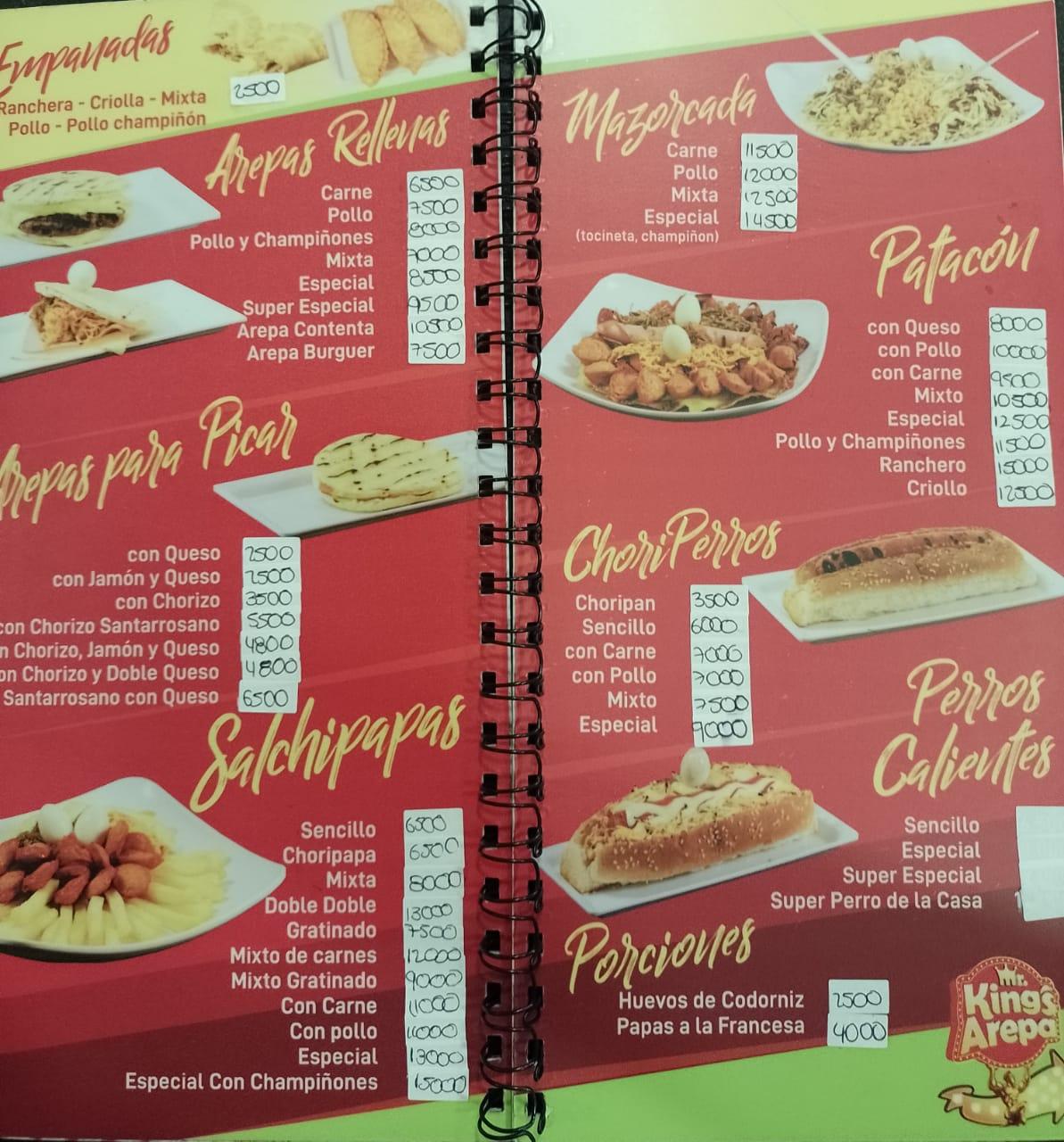 Carta del restaurante Mr King´s Arepa, Bogotá
