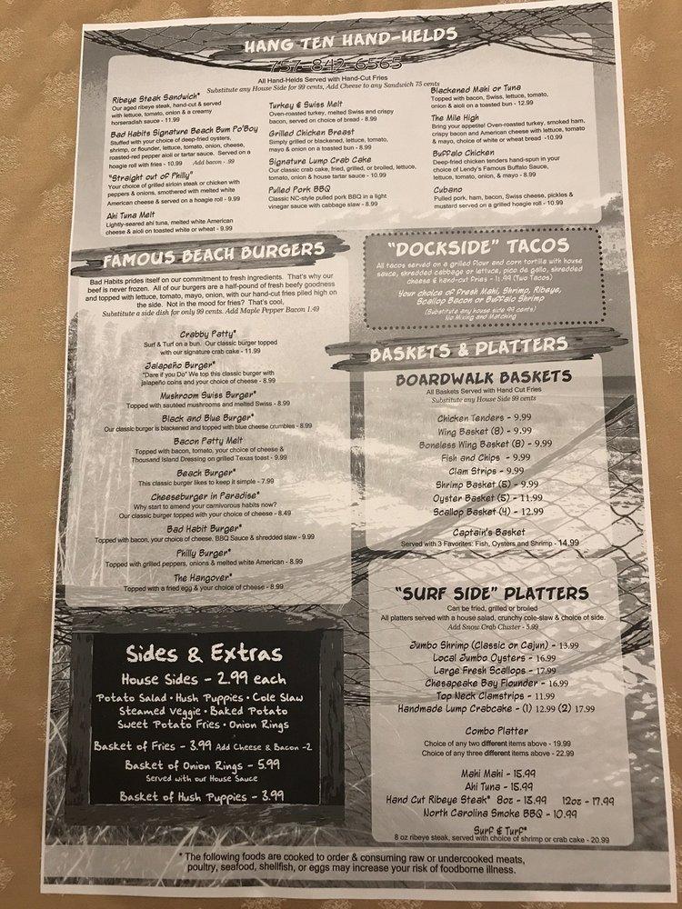 Menu at Bad Habits pub & bar, Chesapeake