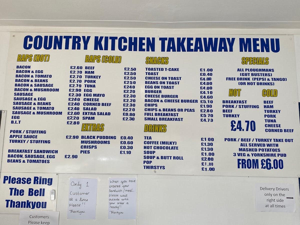 Menu at Country Kitchen cafe, Doncaster