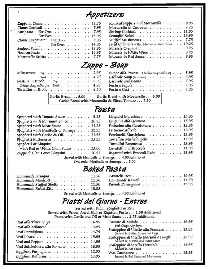 Menu at Three Guys From Italy pizzeria, Kenilworth
