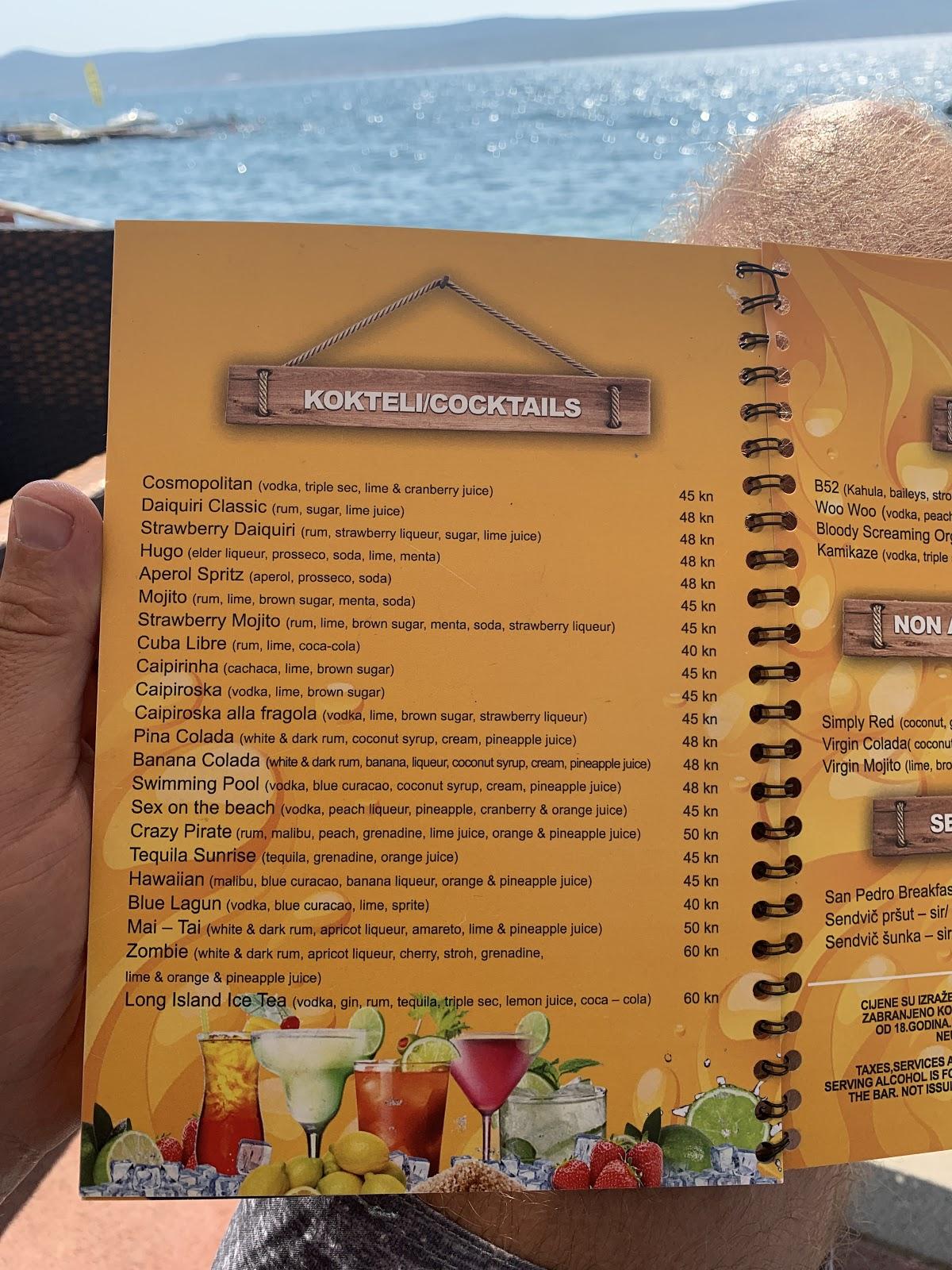 Menu da Beach Bar San Pedro, Sveti Petar na Moru
