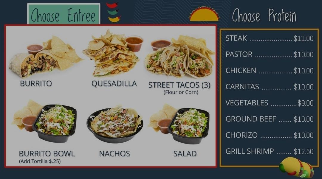 Menu at California Burritos restaurant, Burlington