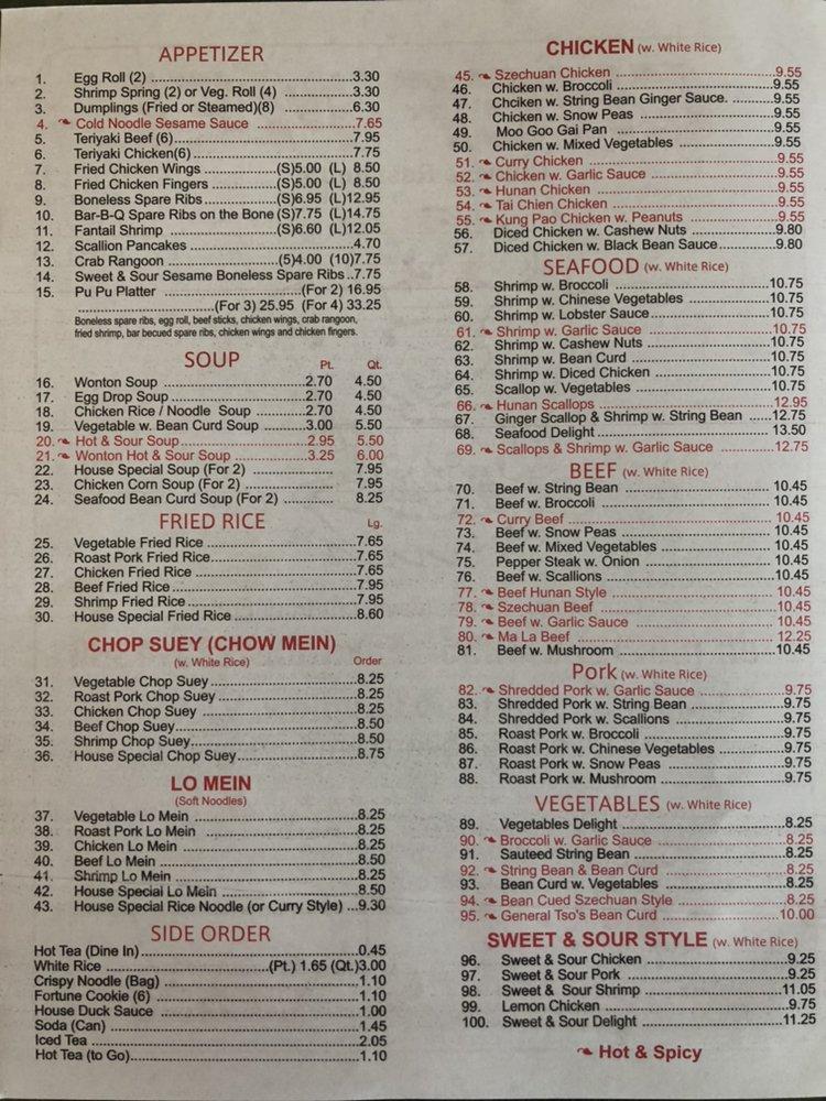 Menu at Chef Mei Chinese Restaurant, Ludlow