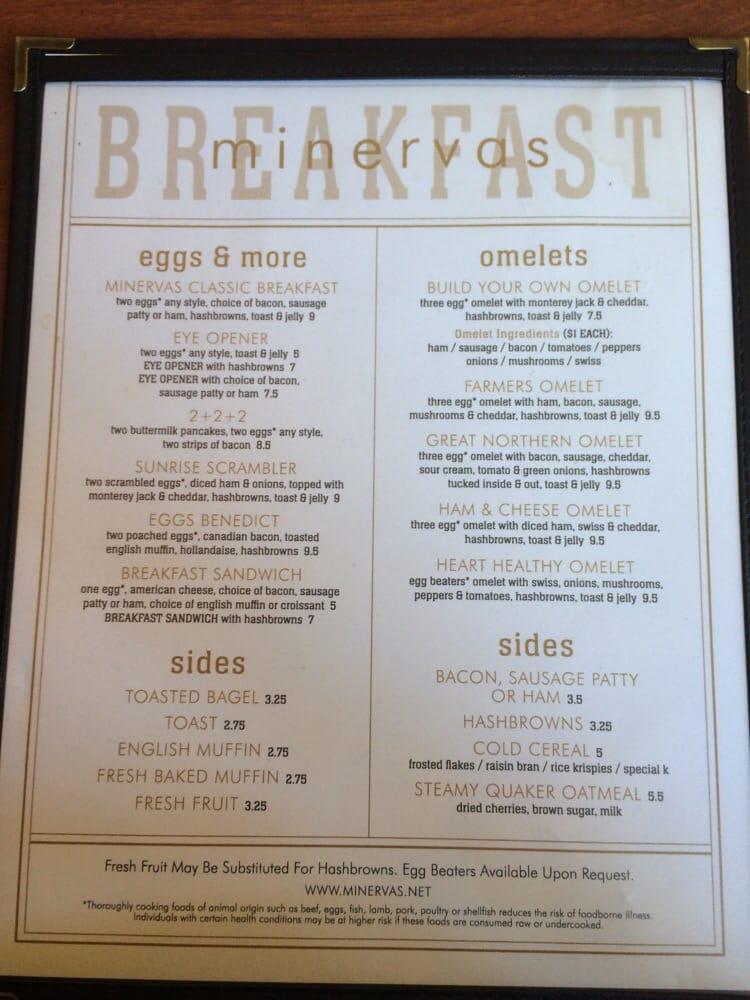 Menu at Minervas Restaurant & Bar, Traverse City