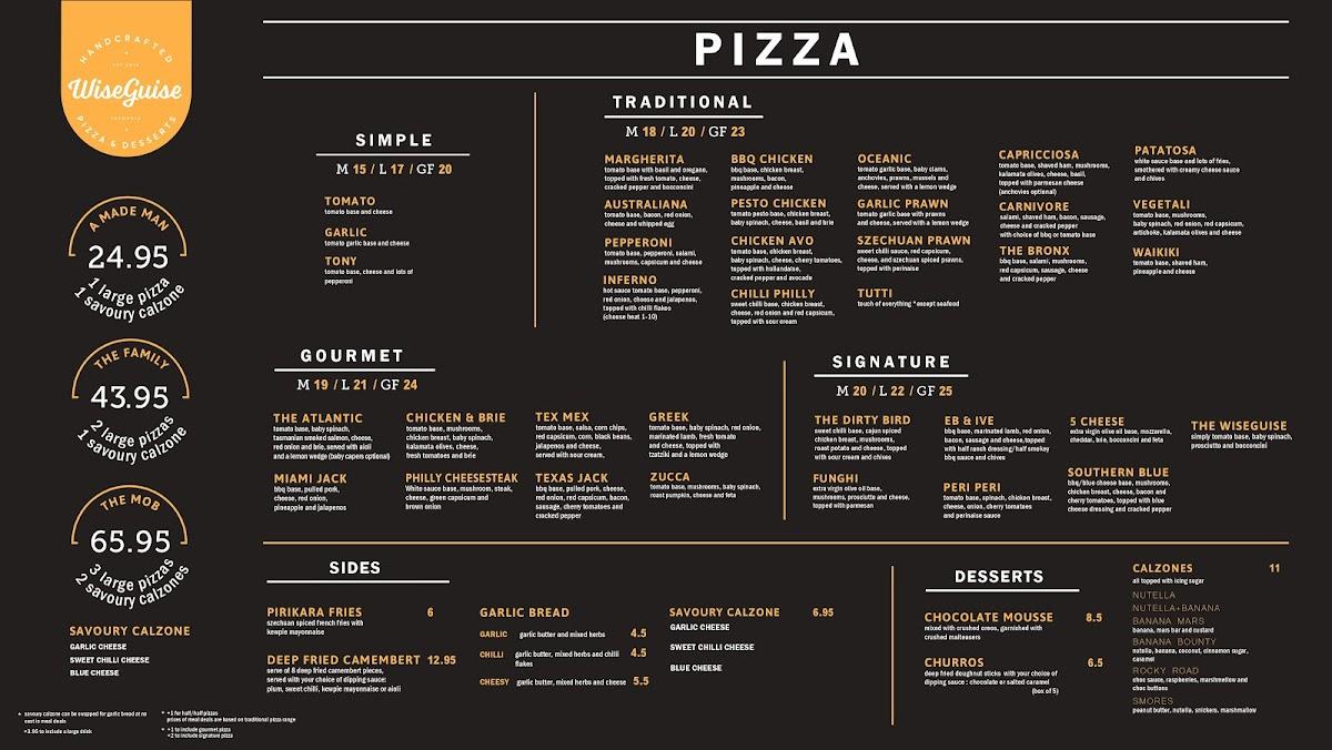 Menu at Wiseguise Pizza Devonport restaurant, Devonport
