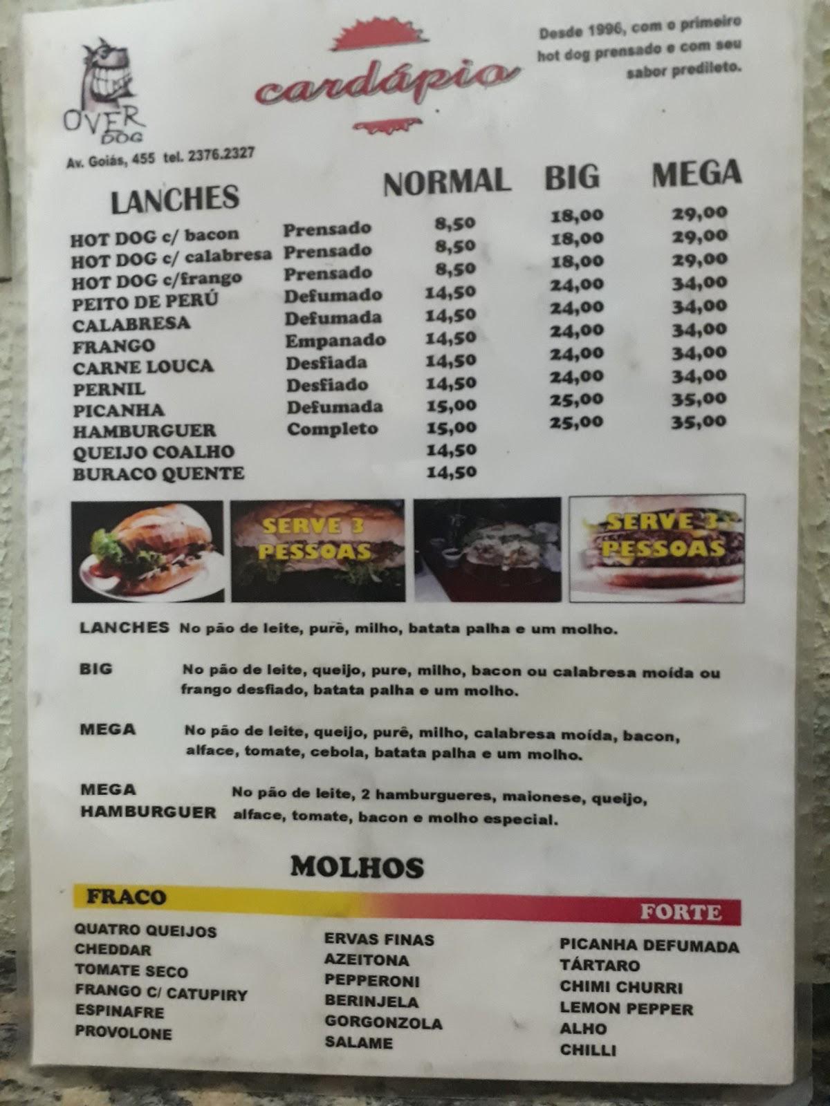 Overdog cardápio