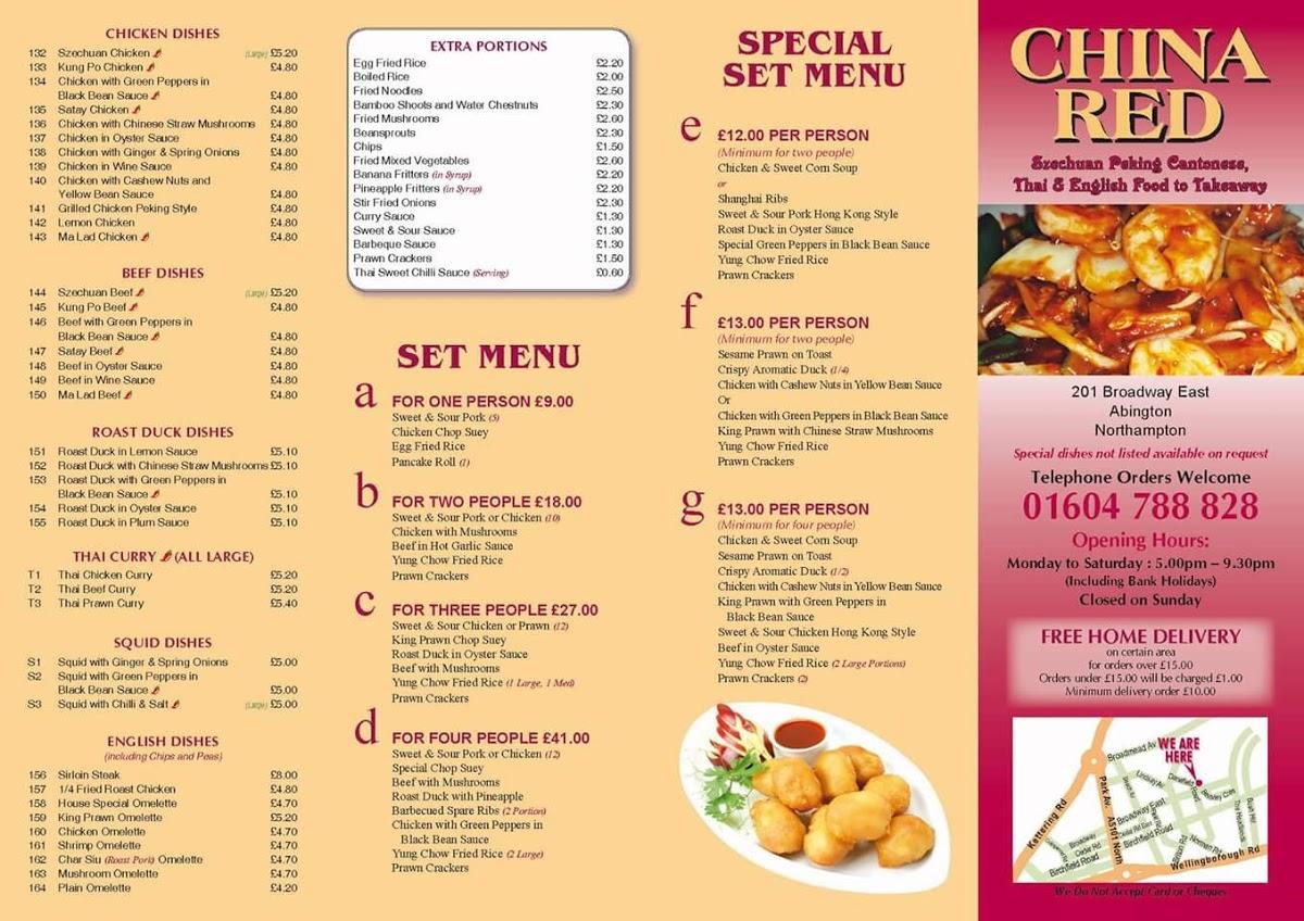 Menu at China Red fast food, Northampton, 201 Broadway E