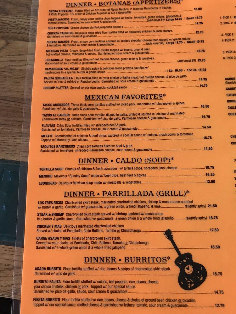 Menu at Fiesta Mexican Restaurant, Port Townsend